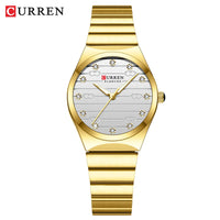 CURREN Luxury Classic Quartz Watch for Women Round Dial with Rhinestones Stainless Steel Bracelet Elegant Dress Wristwatch