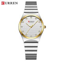 CURREN Luxury Classic Quartz Watch for Women Round Dial with Rhinestones Stainless Steel Bracelet Elegant Dress Wristwatch