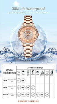 CURREN Luxury Rhinestones Rose Dial Fashion Watches with Stainless Steel Band New Quartz Wristwatches for Women