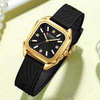 CURREN Fashion Women's Minimalist Square Quartz Watch Casual Sports Silicone Women Gift Clock Watches