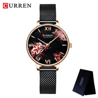 CURREN Women Watch Top Brand Luxury Gold Female Waterproof Clock Mesh Stainless Steel Bracelet Flower Ladies Wristwatch 9059
