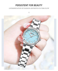 Women's Watch CURREN 2025 Romantic Luxury Dial with Rhinestones Stainless Steel Band Slim Wristwatch for Ladies Waterproof