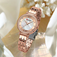 CURREN Top Brand Ladies Simple Fashion Quartz Watch Stainless Steel Classic Elegant Diamond Waterproof Ladies Watch Reloj Mujer