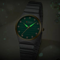 CURREN Luxury Classic Quartz Watch for Women Round Dial with Rhinestones Stainless Steel Bracelet Elegant Dress Wristwatch