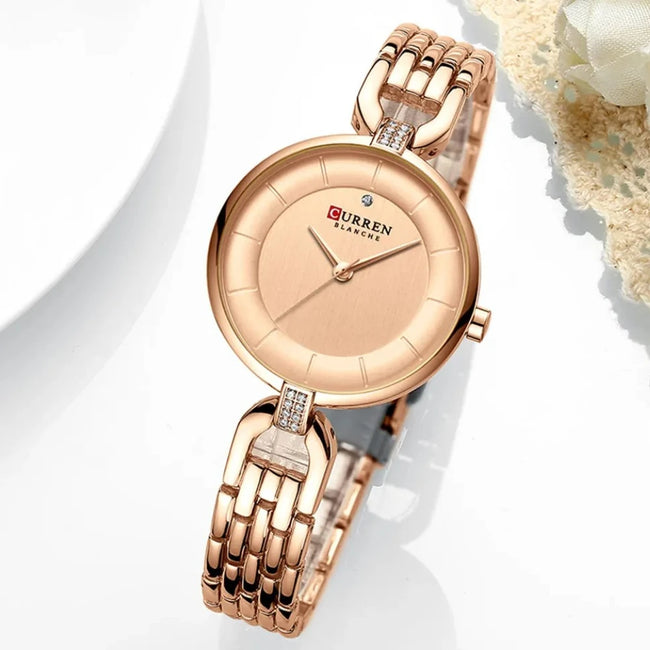 CURREN 9052 Women Watch Brand Fashion Casual Ladies Quartz Wristwatch Rose Gold Stainless Steel Mesh Dress Clock For Girl