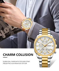 CURREN Stainless Steel Watch with Timer Calendar Luminous Hands And Stainless Steel Bracelet