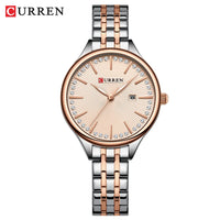 CURREN Fashion Brand Ladies Two Tone Watches Simple Quartz Waterproof Wristwatch for Women with Auto Date