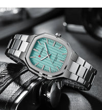 CURREN Luxury Business Square Quartz Watches  Classic Stripe Design Dial with Stainless Steel Band Wristwatch for Men