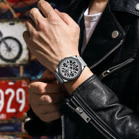 CURREN 8437 Unisex Minimalist Quartz Watch Polygonal Skeleton Sports Waterproof Silicone-Strap Wristwatch