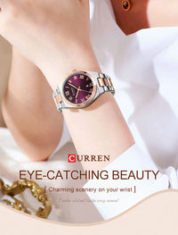 CURREN 9095 Women's Quartz Watch Fashion Calendar Leisure Analog Display Rose Gold Purple Stainless Steel Strap for Ladies Gift