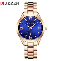 CURREN 9007 Fashion Women Quartz Watch Waterproof Minimalist Calendar Wristwatch with Roman Numerals