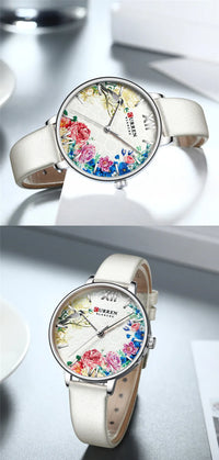 CURREN Women Watch Top Brand Luxury Gold Female Waterproof Clock Mesh Stainless Steel Bracelet Flower Ladies Wristwatch 9059
