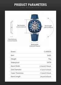 CURREN Watch for Men Automatic Mechanical Original Waterproof Silicone Strap Luminous Business Fashion clock