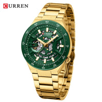 CURREN Skeleton Hollow Dial Automatic Mechanical Watch for Men 42mm Stainless Steel Band Business Sport Wristwatch with Luminous