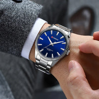 CURREN 8425 Neutral Round Baton-marked Stainless Steel Watch, Water-resistant Business Men's Wristwatch
