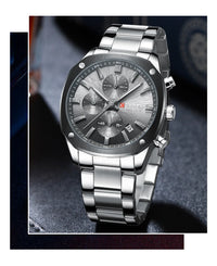 CURREN Stainless Steel Watch with Timer Calendar Luminous Hands And Stainless Steel Bracelet
