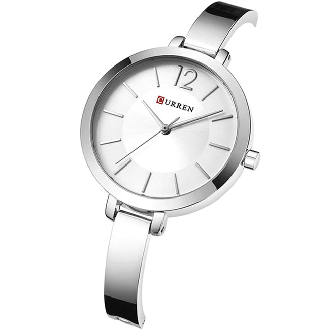 CURREN 9012 Casual Quartz Watch for Ladies, Waterproof Stylish Integrated Stainless Steel Bangle Wristwatch