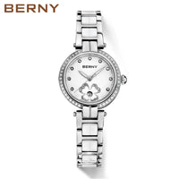 BERNY Women's watches Luxury Elegant Ceramics Quartz Ladies Wristwatch Small Dial Stainless Steel Casual Simple Dress Watch
