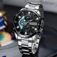 CURREN 8402 Business Men's Quartz Watch, Six-hand Steel-strap Wristwatch with Motorcycle-style Dial