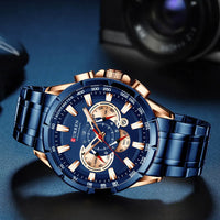 CURREN 8363 Casual Sport Chronograph Men's Watches Stainless Steel Band Wristwatch Big Dial Quartz Clock with Luminous Pointers