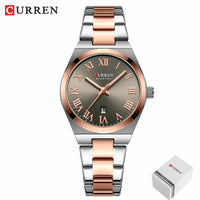 CURREN 9095 Women's Quartz Watch Fashion Calendar Leisure Analog Display Rose Gold Purple Stainless Steel Strap for Ladies Gift