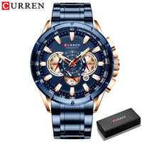 CURREN 8363 Casual Sport Chronograph Men's Watches Stainless Steel Band Wristwatch Big Dial Quartz Clock with Luminous Pointers