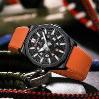 CURREN 8437 Unisex Minimalist Quartz Watch Polygonal Skeleton Sports Waterproof Silicone-Strap Wristwatch