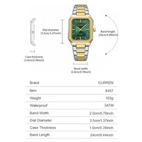 CURREN NEW Stainless Steel Strap Vintage Rectangle Dial Quartz Watches for Men Luminous Hands Waterproof