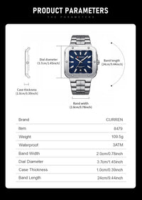 CURREN Luxury Original Man Watch Waterproof Stainless Steel Luminous Men's Wristwatch Date Week Quartz Fashion Watches For Men