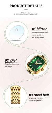 CURRN 9093 Women's Quartz Watch Fashion Leisure Diamond Simple Gold Silvery Steel Strip Wristwatch for Ladies Gift Clock