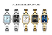 CURREN Luxurious Elegant Women's Watches Classic Rectangular Dial with Rhinestones Luminous Hands Waterproof