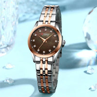 CURREN 9111 Luxury Women's Quartz Watch Ultra-Thin Waterproof Small Dial Watch with Rhinestone Embellishments