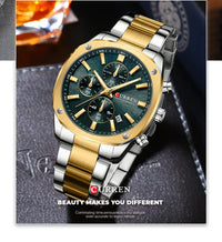 CURREN Stainless Steel Watch with Timer Calendar Luminous Hands And Stainless Steel Bracelet