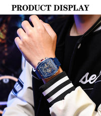 CURREN 8442 Unique Barrel Shaped Large Dial Men's Watch Casual Quartz Silicone Strap Automatic Date Chronograph Watches for Man