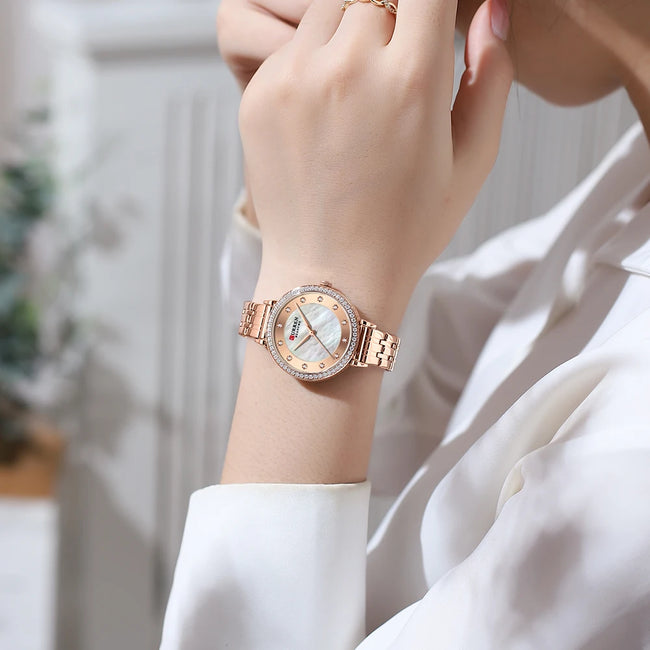 CURREN Top Brand Ladies Simple Fashion Quartz Watch Stainless Steel Classic Elegant Diamond Waterproof Ladies Watch Reloj Mujer
