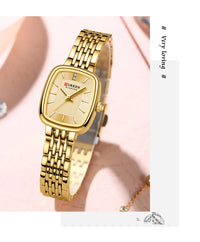 CURRN 9093 Women's Quartz Watch Fashion Leisure Diamond Simple Gold Silvery Steel Strip Wristwatch for Ladies Gift Clock
