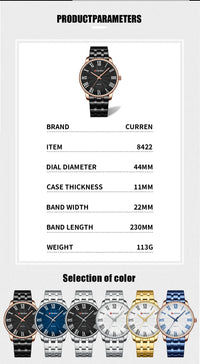 Curren 8422 Men's Minimalist Roman Numeral Quartz Watch, Water-resistant Round Business Wristwatch