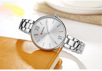 CURREN 9017 Roman Numeral Quartz Watch for Ladies, Waterproof Minimalist Casual Wristwatch with Stainless Steel Strap