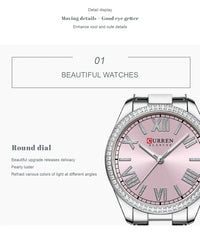 CURREN NEW Luxury Quartz Women's Bracelet Wristwatches with Rhinestone Dial Elegant Luminous Hands Stainless Steel Watches
