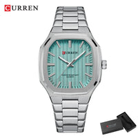 CURREN Luxury Business Square Quartz Watches  Classic Stripe Design Dial with Stainless Steel Band Wristwatch for Men