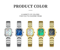 CURREN 9108 Casual Ladies' Quartz Watch, Octagonal Case Stainless Steel Strap Small Square Wristwatch