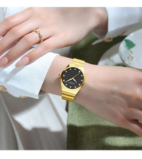 CURREN Luxury Classic Quartz Watch for Women Round Dial with Rhinestones Stainless Steel Bracelet Elegant Dress Wristwatch