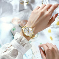 CURREN Luxury Rhinestones Rose Dial Fashion Watches with Stainless Steel Band New Quartz Wristwatches for Women