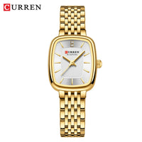 CURRN 9093 Women's Quartz Watch Fashion Leisure Diamond Simple Gold Silvery Steel Strip Wristwatch for Ladies Gift Clock
