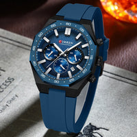 CURREN 8489 New Mens Watches Waterproof Sports Watch Silicone Strap Chronograph Quartz Wristwatch Relogios Masculino+BOX