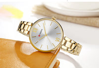 CURREN 9017 Roman Numeral Quartz Watch for Ladies, Waterproof Minimalist Casual Wristwatch with Stainless Steel Strap