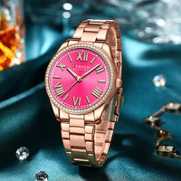 CURREN Brand New Charming Rose Ladies Watch Luminous Hands Stainless Steel Strap Clock Thin Quartz Ladies Watch relogio feminino