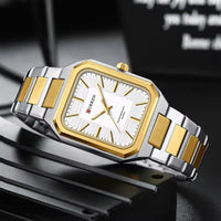 CURREN 8457 Business Minimalist Quartz Watch Waterproof Square Stainless Steel Strap Wristwatch with Luminous Function