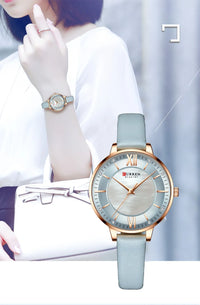 CURREN 9080 Small Dial Quartz Watch for Ladies, Waterproof Ultra-thin Shell Dial Leather Strap Wristwatch