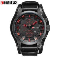 CURREN 8225 Luxury Large Dial Calendar Watch, Water-Resistant Blue Light Dial Quartz Leather Watch